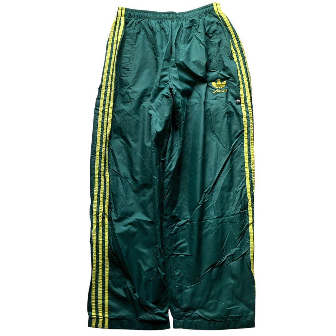 極太90s old adidas バギーナイロントラックパンツ ヴィンテージ緑黄