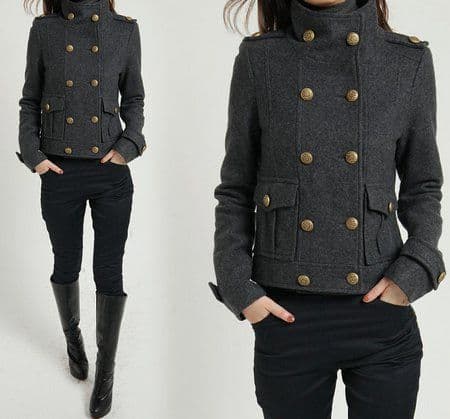 ウール混紡 ミリタリージャケット グレー