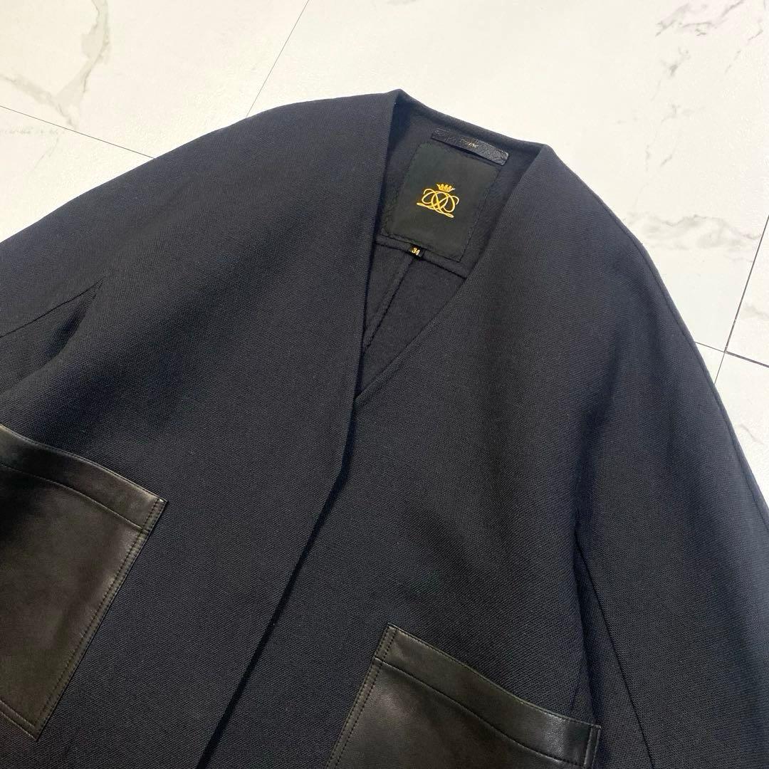 ドゥロワー ロングコート 羊革 ドッキング 2021AW ネイビー 34