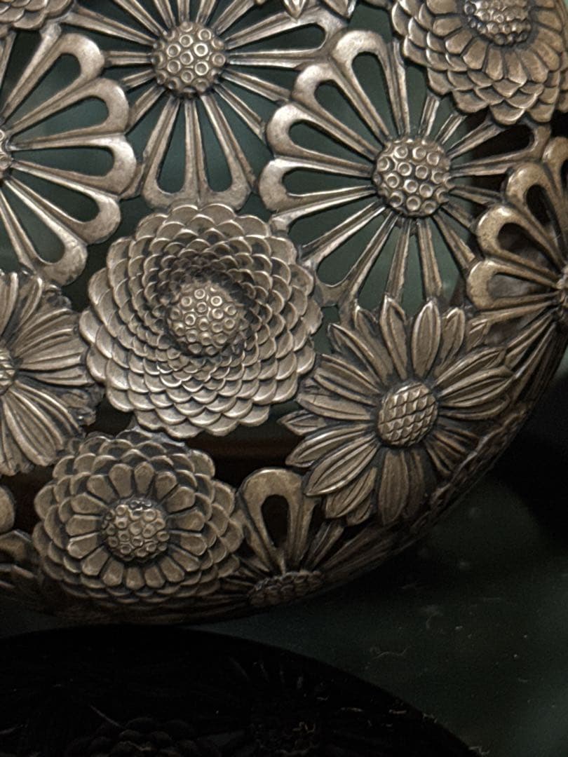 超絶技巧 金工師 在銘 純銀 火屋付 嘉光 造 青磁 輪線筒型 香炉 桐共箱付