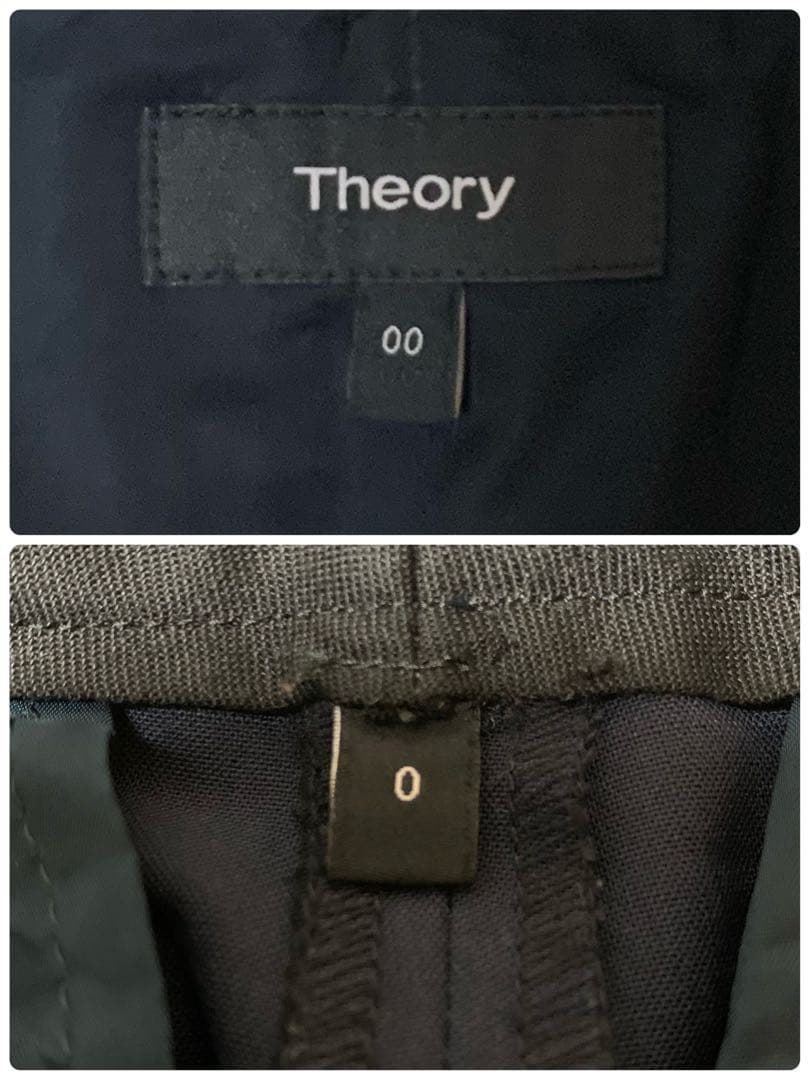 【人気】セオリー　ネイビー　ノーカラー　S セット　パンツスーツ　背抜き