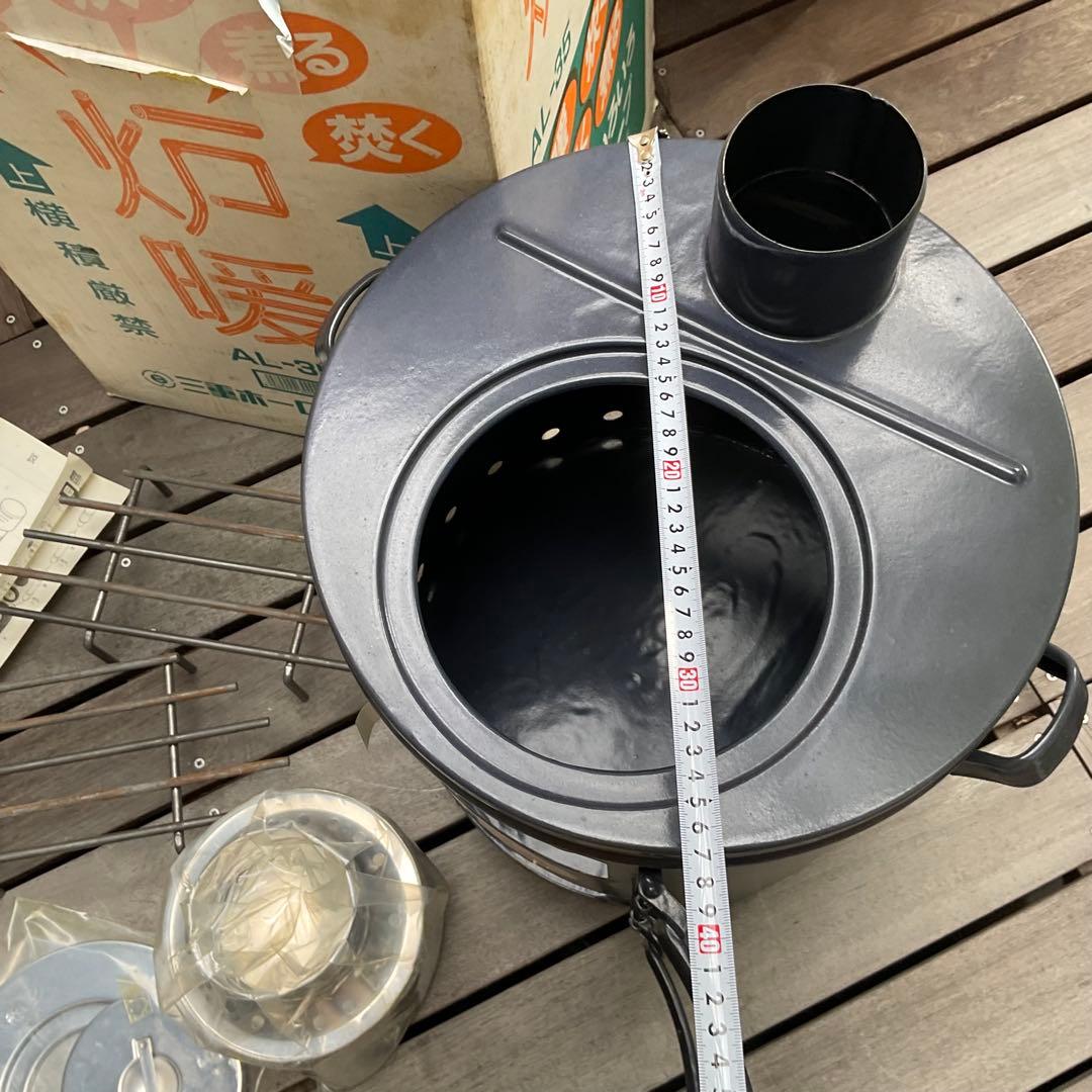 未使用 炉暖 AL-35 三重ホーロ (琺瑯ストーブ) 薪ストーブ バーベキュー