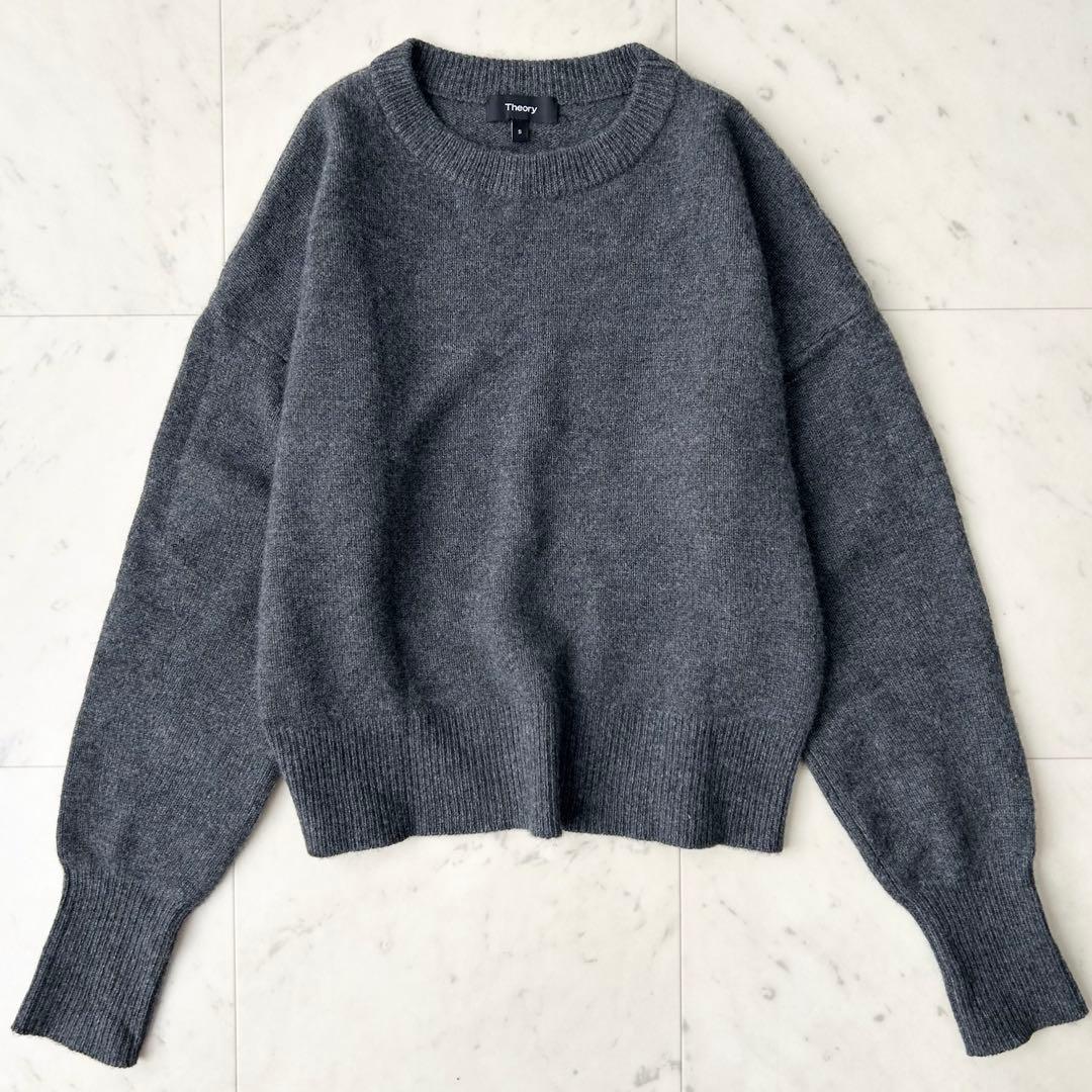 極美品 セオリー カシミヤ100% ドロップショルダークルーネックニット グレー