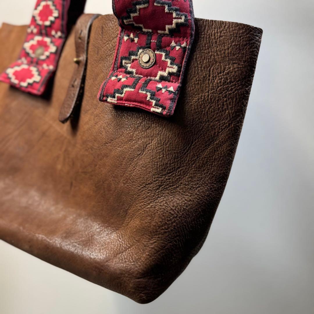 h*k様 KAPITAL レザー トートバッグ 刺繍ショルダー ブラウン