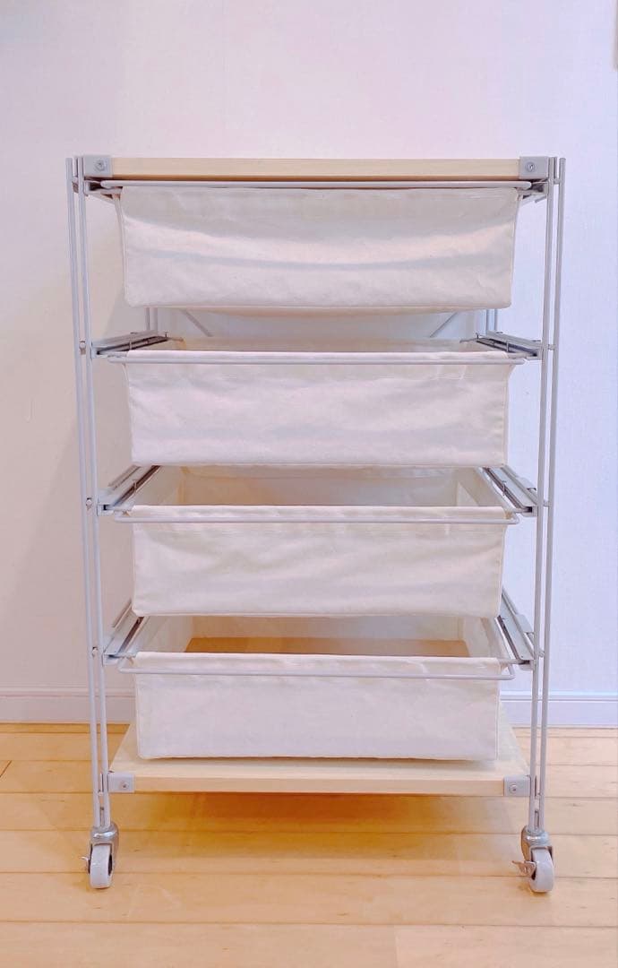 【美品 送料込 完成品】スチールユニットシェルフ 帆布バスケットセット