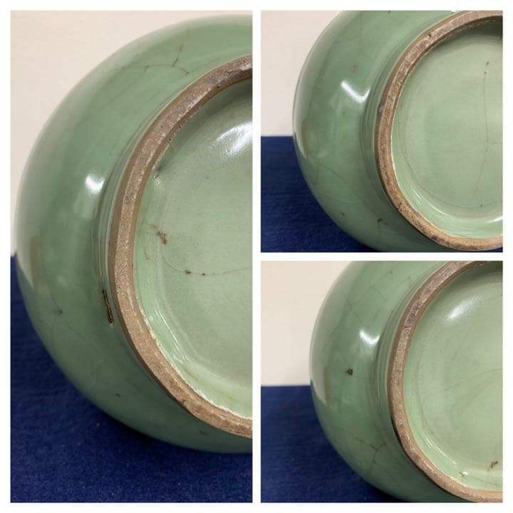 中国古美術　宋時代龍泉窯弦紋瓶，共箱：　C-3-3