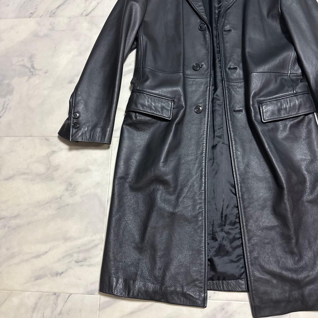 【極希少】本革 ブラック ロングコート AAJ-7917-B Aライン　メンズ