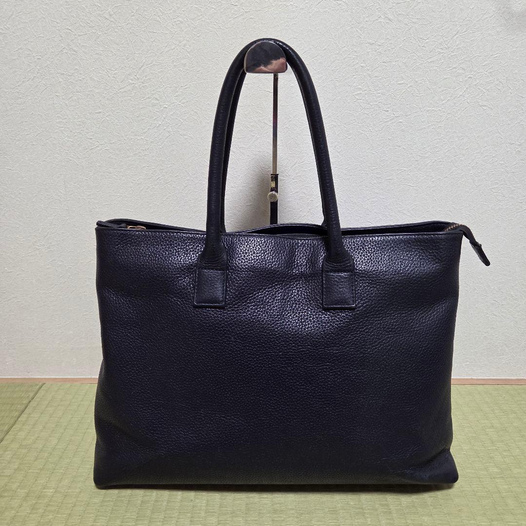 HushTag トートバック シボ革 レザー ネイビー A4 ビジネスバッグ