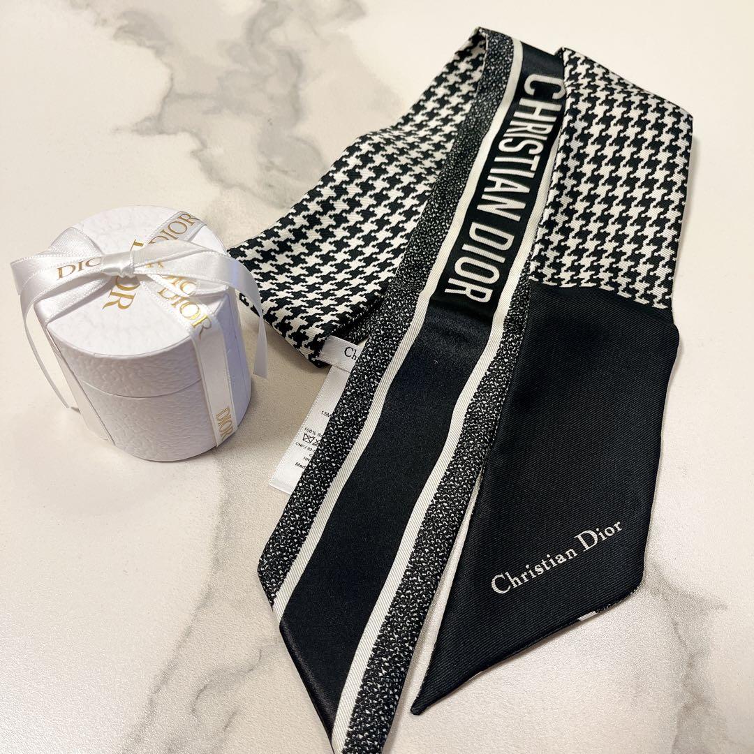 Christian Dior ミッツァ シルク ブラック千鳥格子・ 箱付き