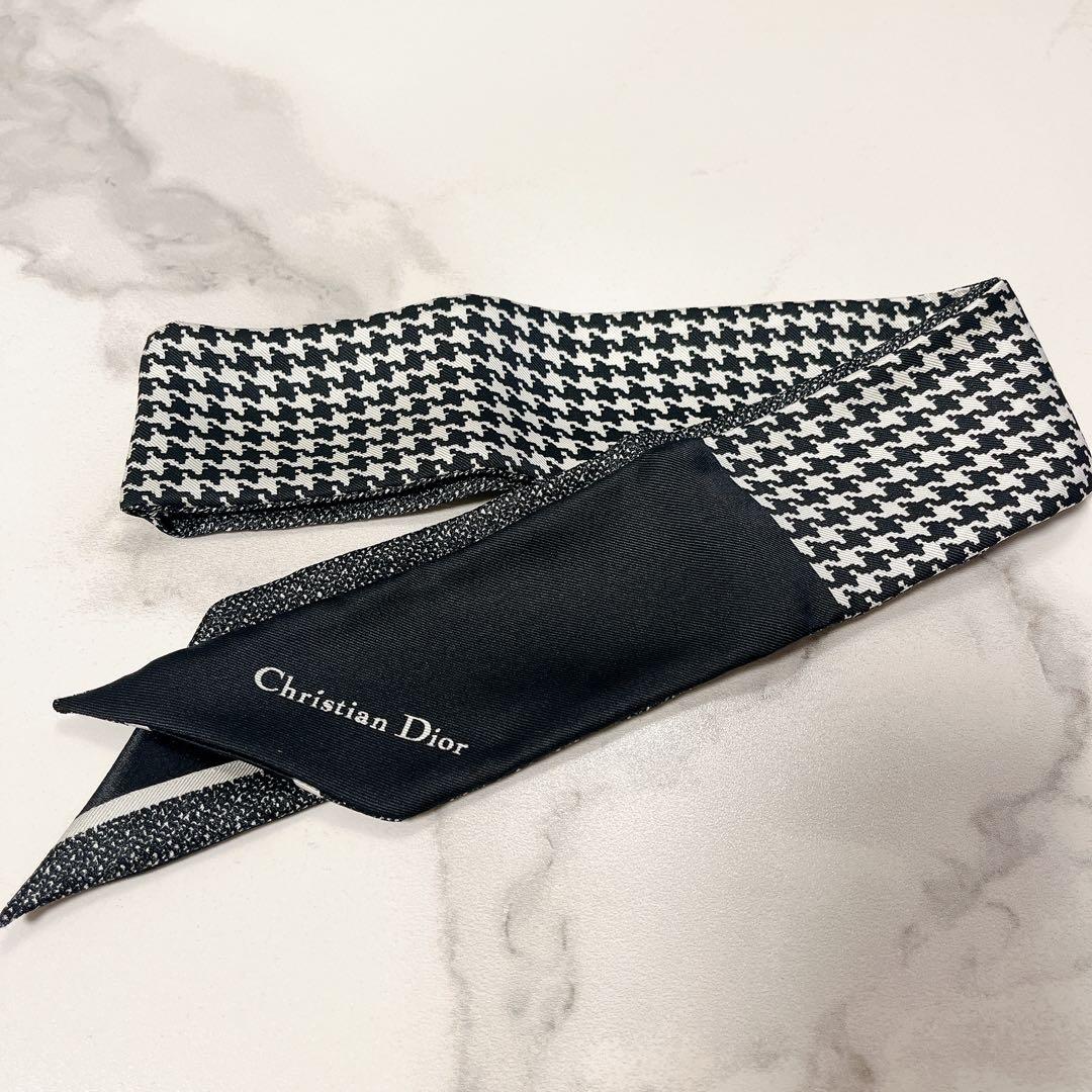 Christian Dior ミッツァ シルク ブラック千鳥格子・ 箱付き
