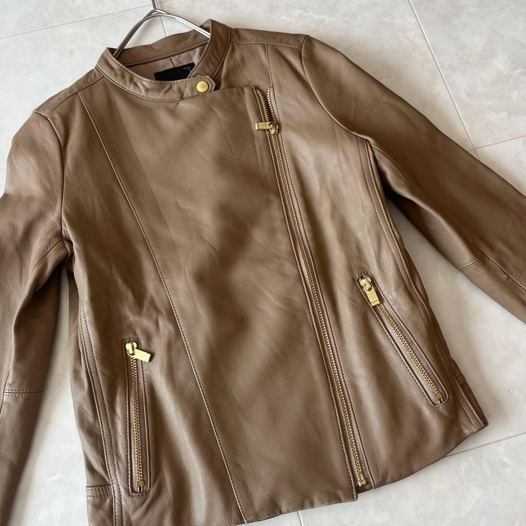 NOBLEノーブル　ソフトラムレザー　ライダースブルゾン　本革羊革ベージュ　34
