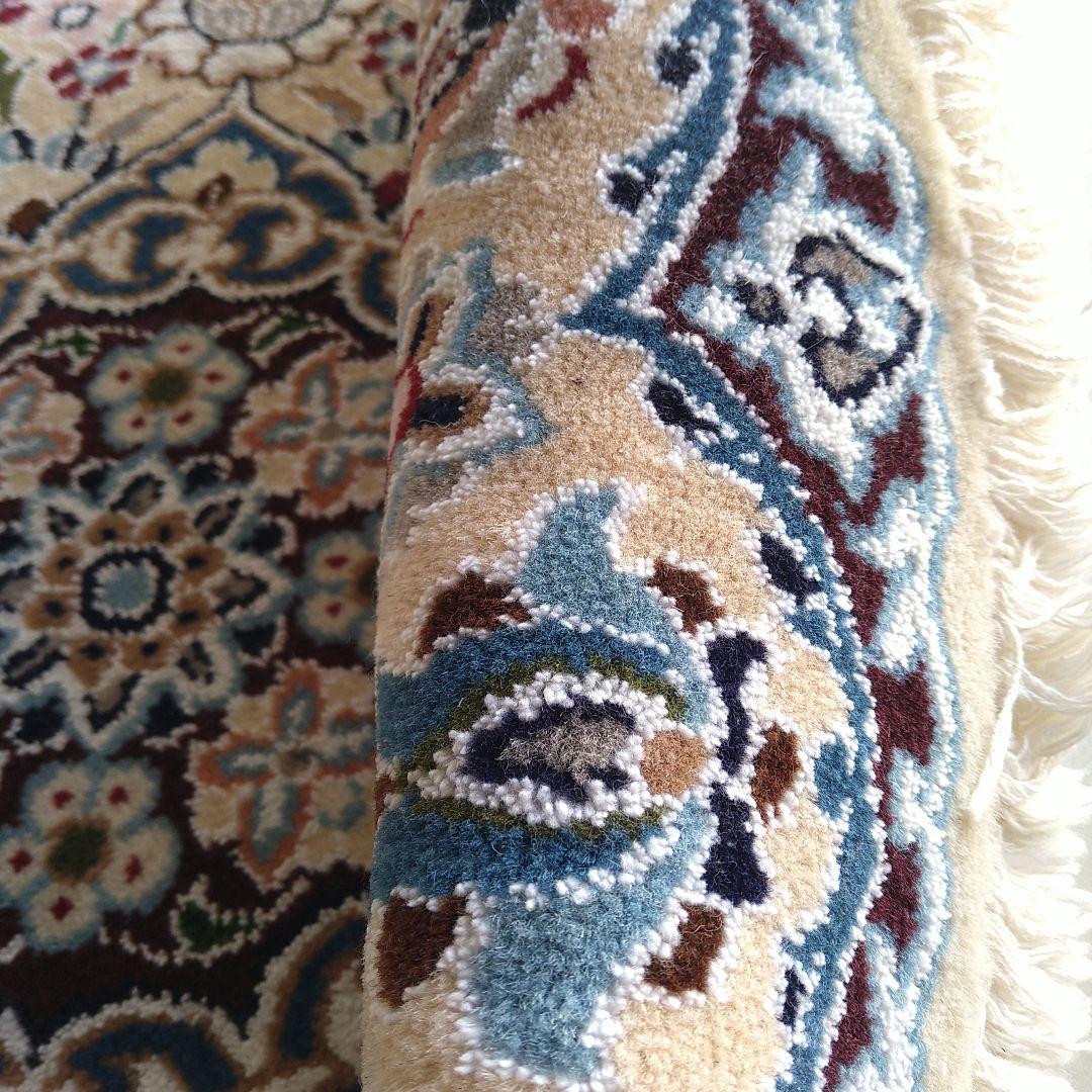 ペルシャ絨毯 丸型 ナイン産 直径約80cm クリームベージュ メダリオン