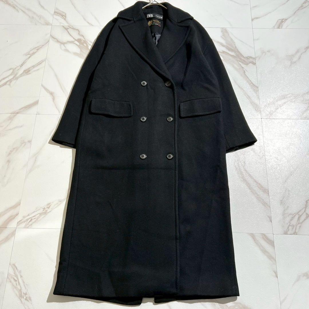 【極美品✨】ザラ マンテコ ヘリンボーン ダブルチェスターコート 黒 L相当