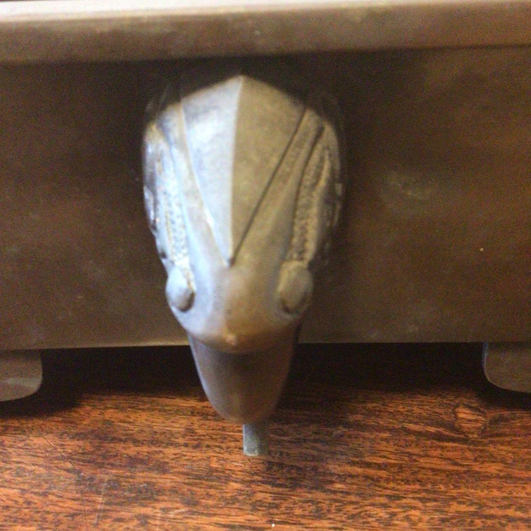 水盤　真鍮　花器　華道具　いけばな　双獣耳　時代物　骨董品　工芸品