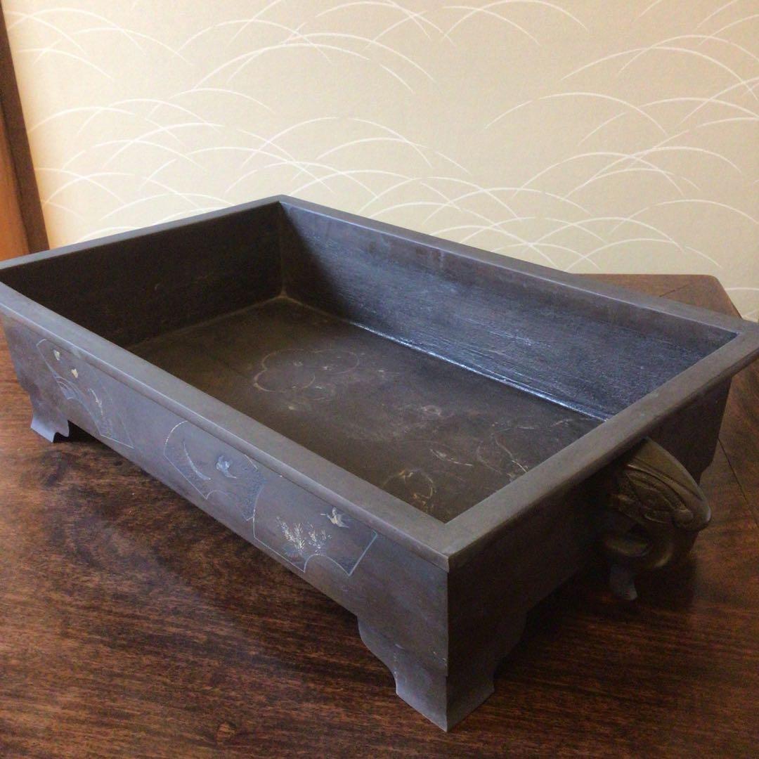 水盤　真鍮　花器　華道具　いけばな　双獣耳　時代物　骨董品　工芸品