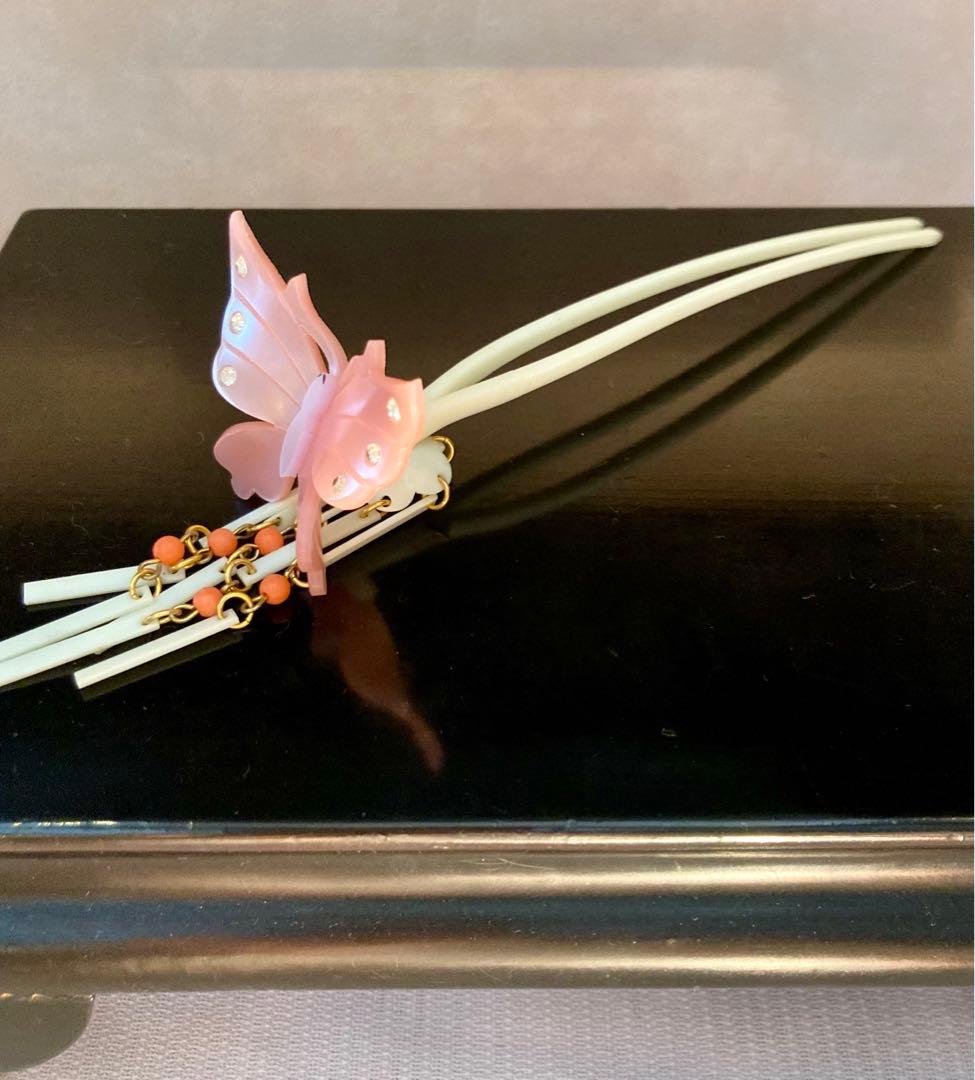 専用　成人式　てふてふ春爛漫　蝶舞う花簪　蝶ビラ簪　櫛平打ち簪　玉簪　水引簪