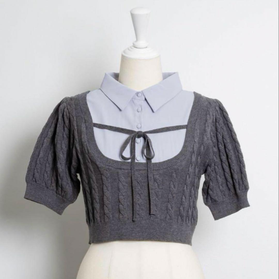 新品 pium レイヤードケーブルニット チャコール