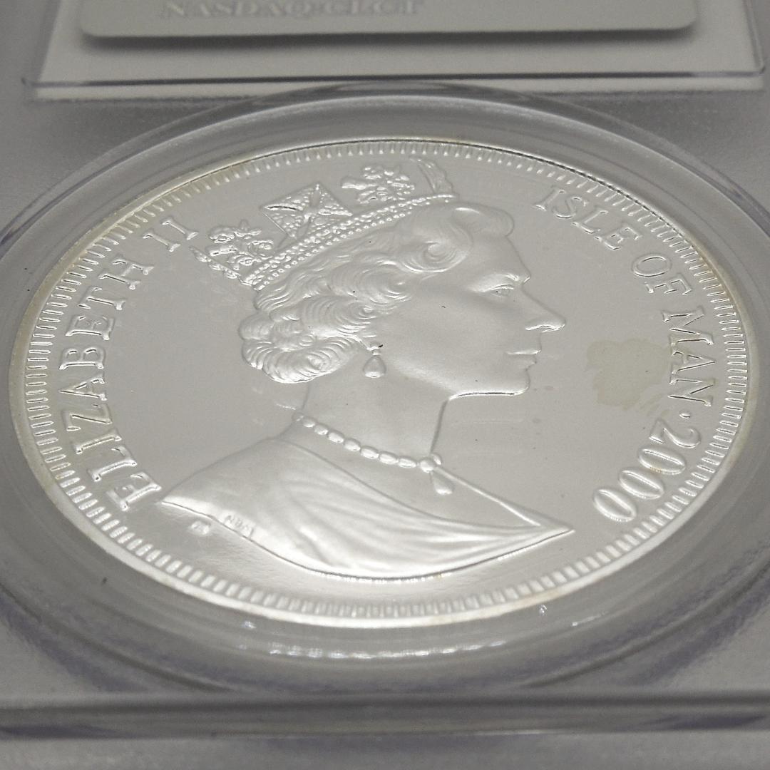世界に5枚 PCGS 69DCAM 地球で遊ぶ猫 2000 マン島 クラウン銀貨