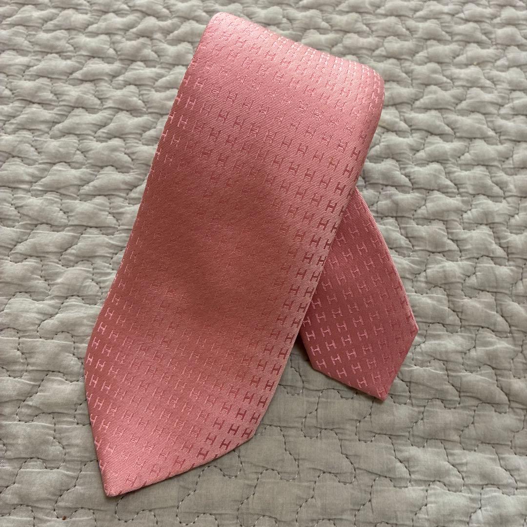 HERMES Hパターン ピンク ネクタイ