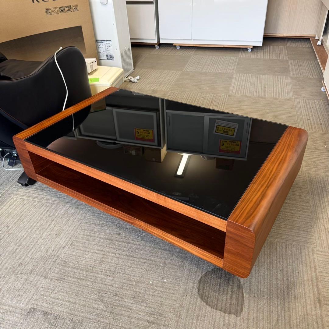 定価66,400円120cm幅ローテーブル ブラックガラス オーク材
