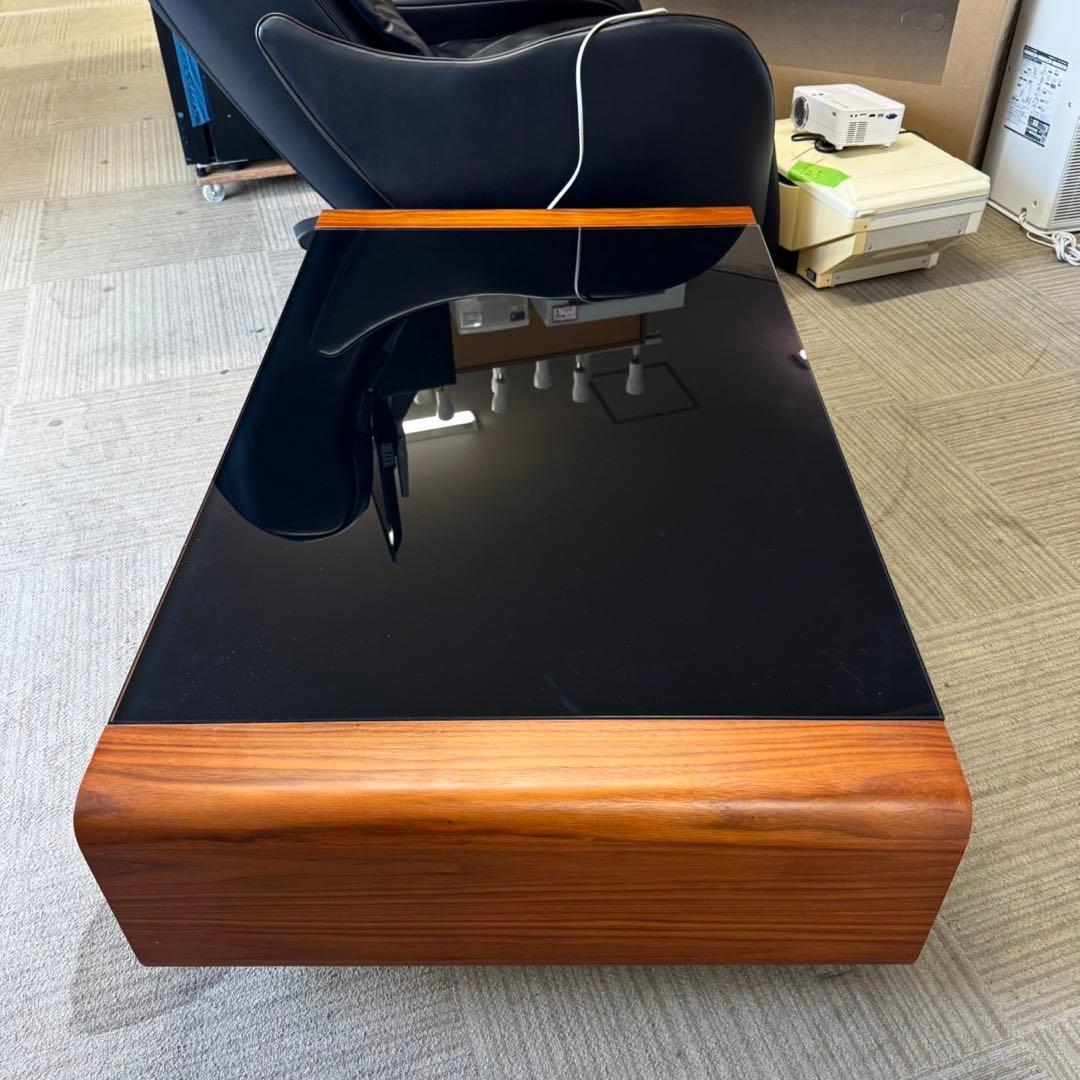 定価66,400円120cm幅ローテーブル ブラックガラス オーク材