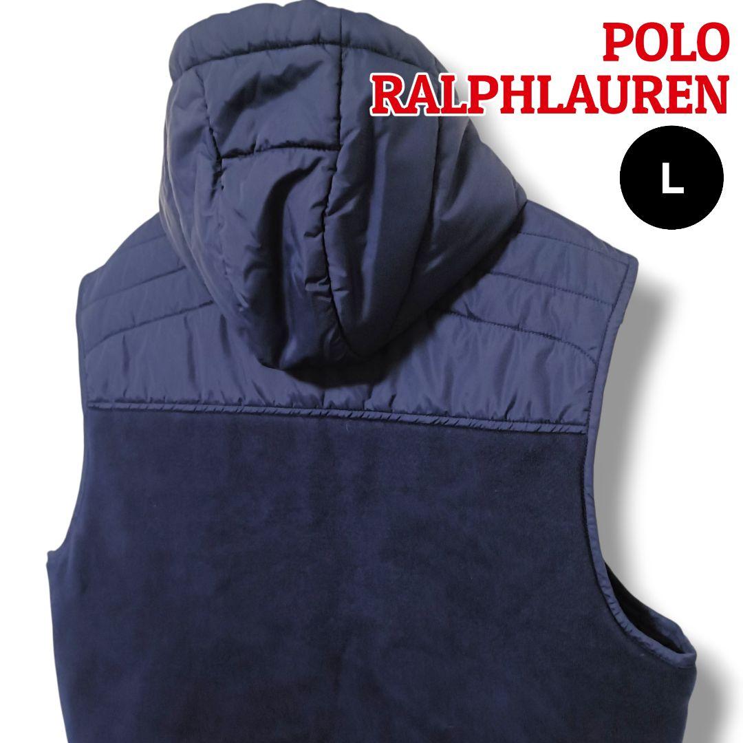 【大人の上質】ポロラルフローレン 中綿フーデッドベスト L ネイビーメンズゴルフ