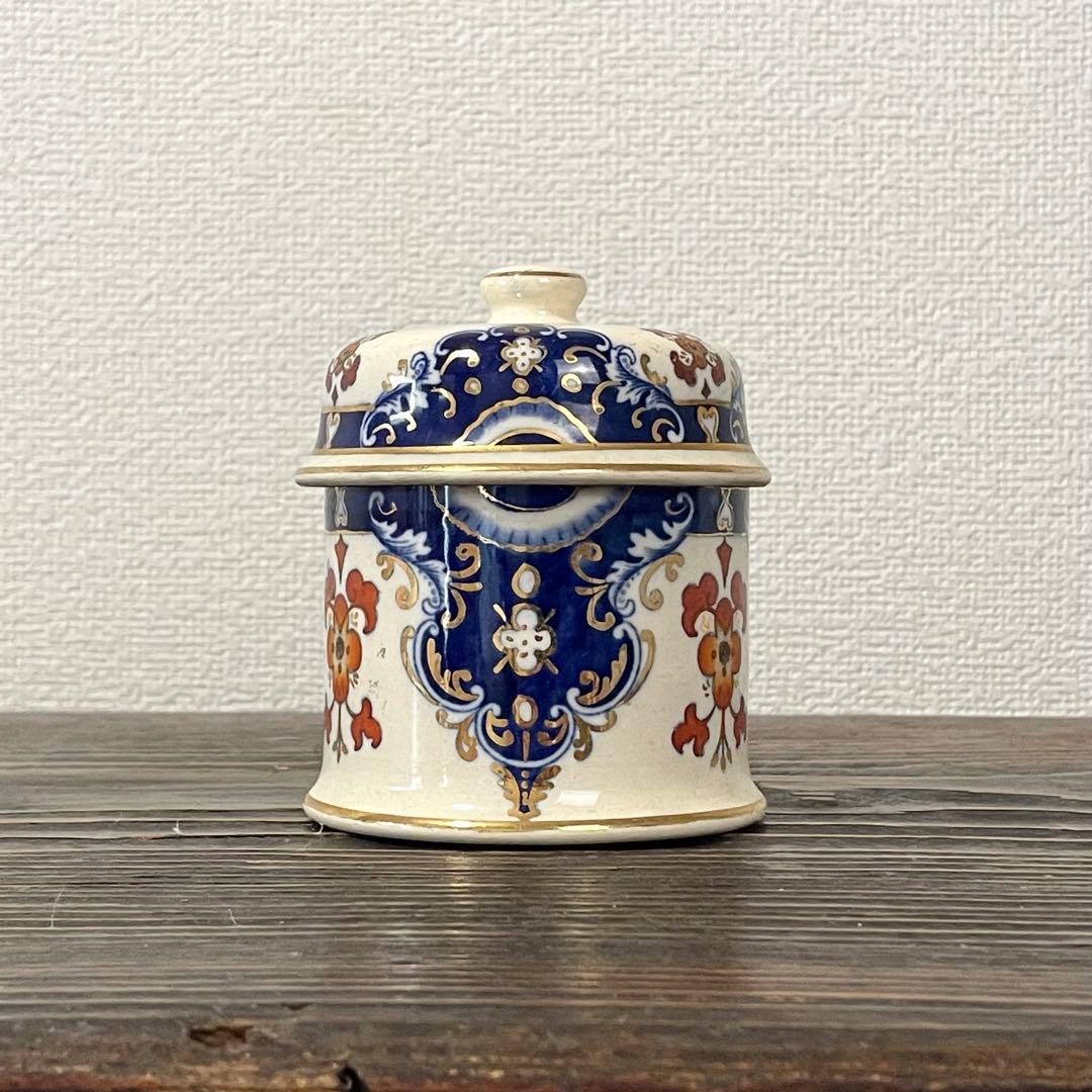 英国アンティーク キャニスター 金彩 蓋物 ふたもの 小物入れ 煙草入れ