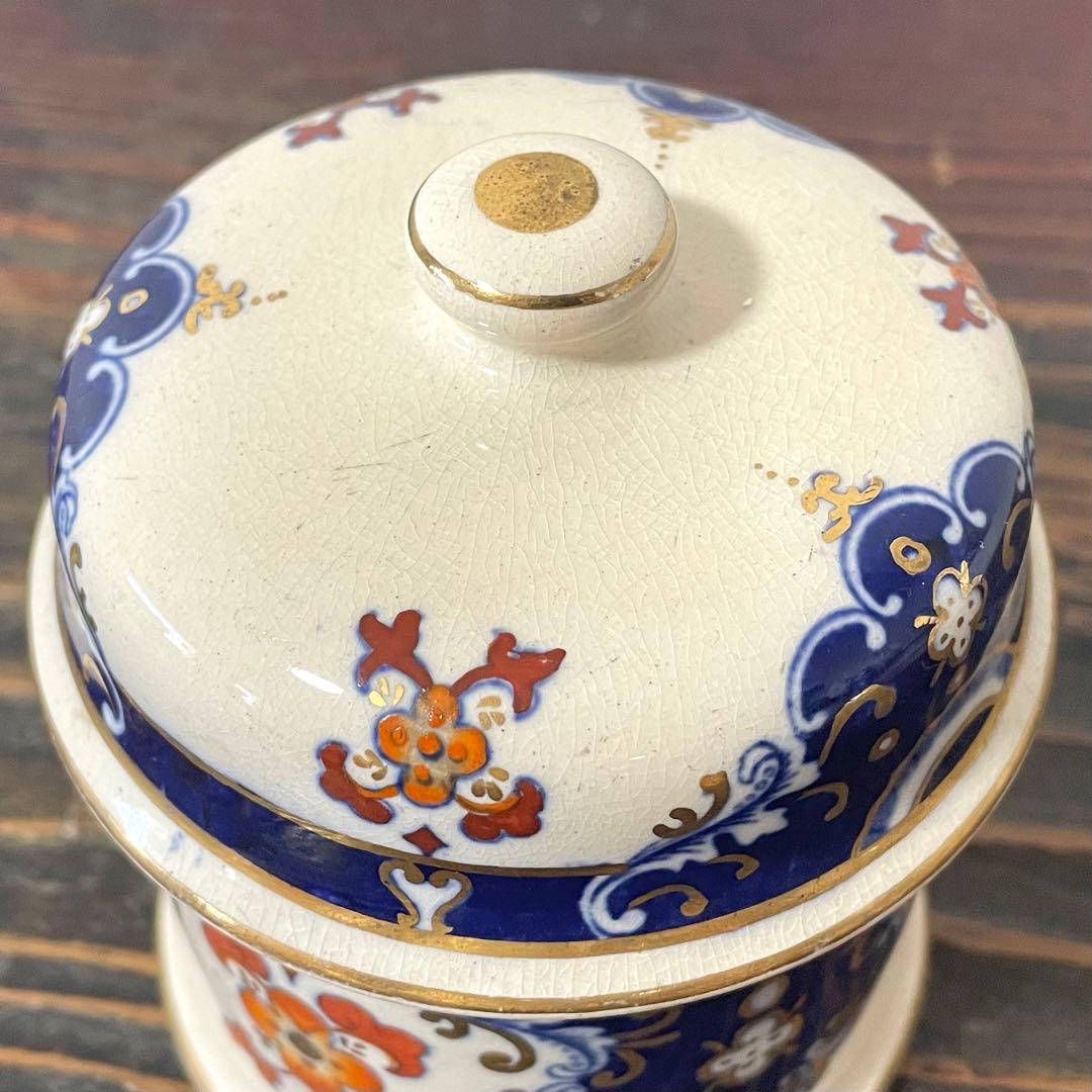 英国アンティーク キャニスター 金彩 蓋物 ふたもの 小物入れ 煙草入れ