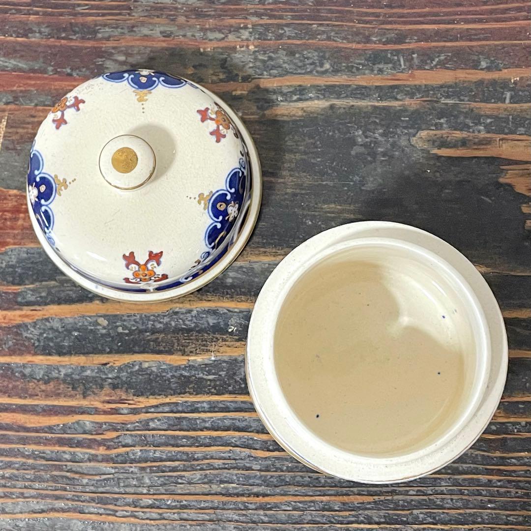 英国アンティーク キャニスター 金彩 蓋物 ふたもの 小物入れ 煙草入れ