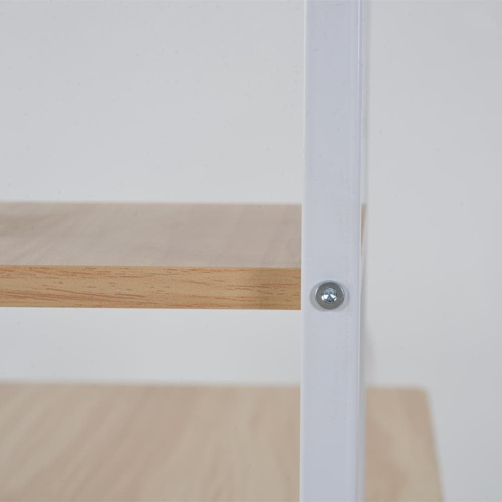 【ホワイト】パソコンデスク 引き出し付き　3段シェルフ付 パソコンデスク 木製