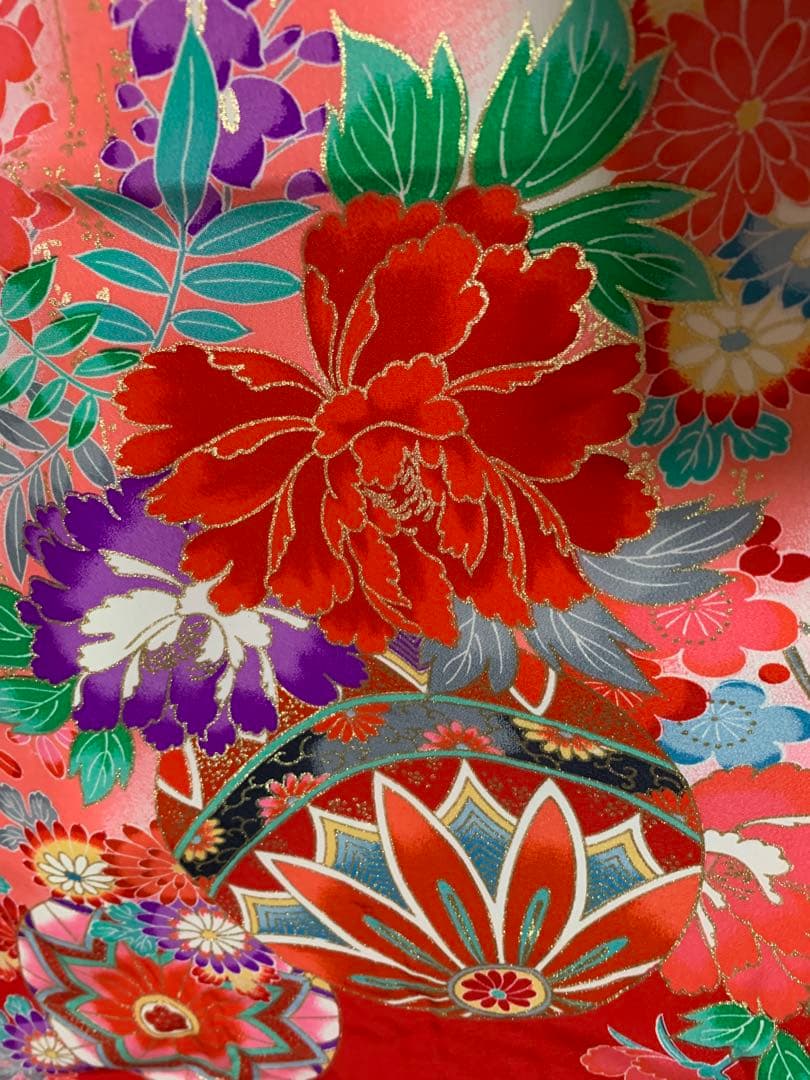 七五三 祝い着セット 赤い被布着付　赤とピンク