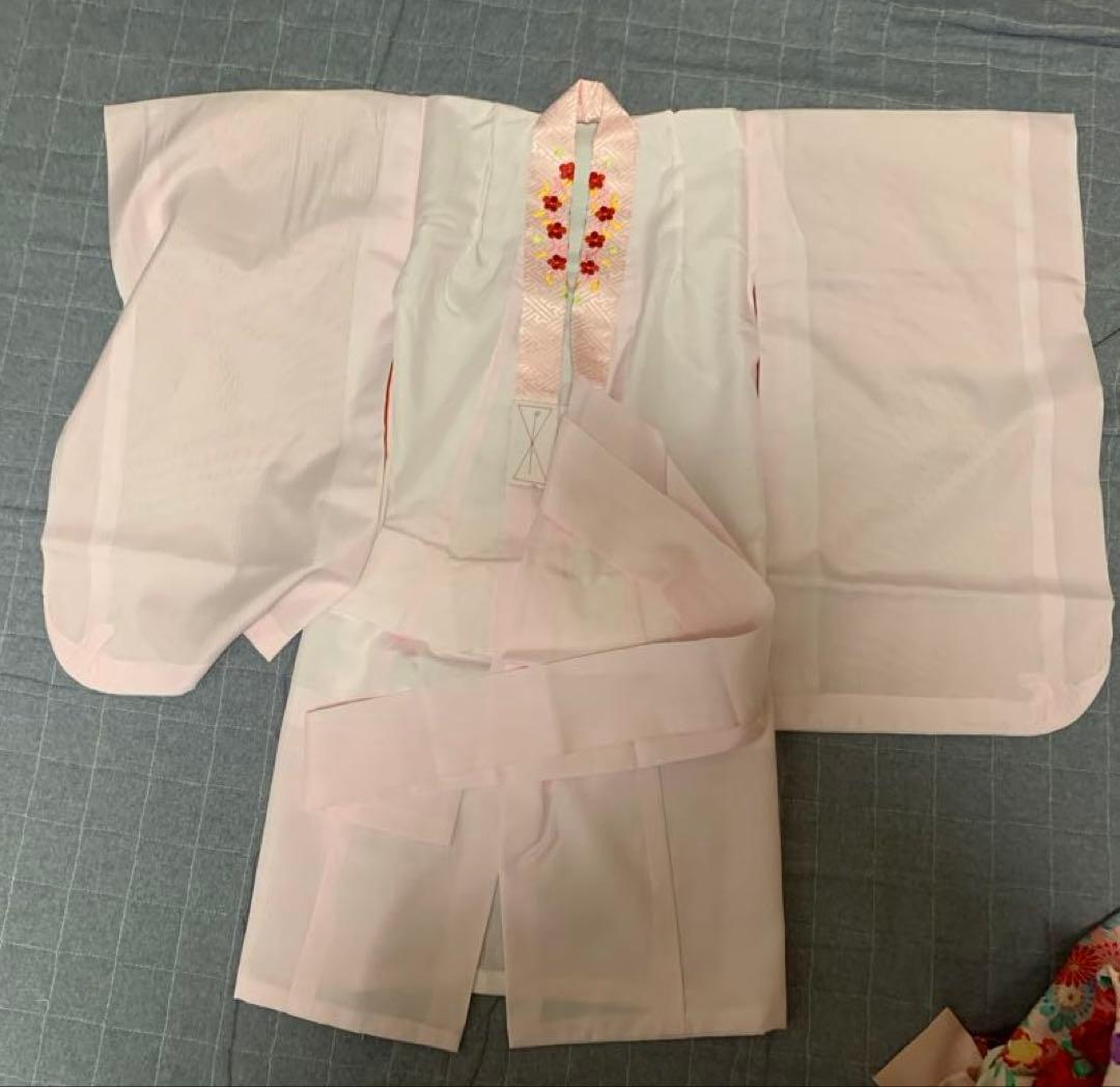 七五三 祝い着セット 赤い被布着付　赤とピンク