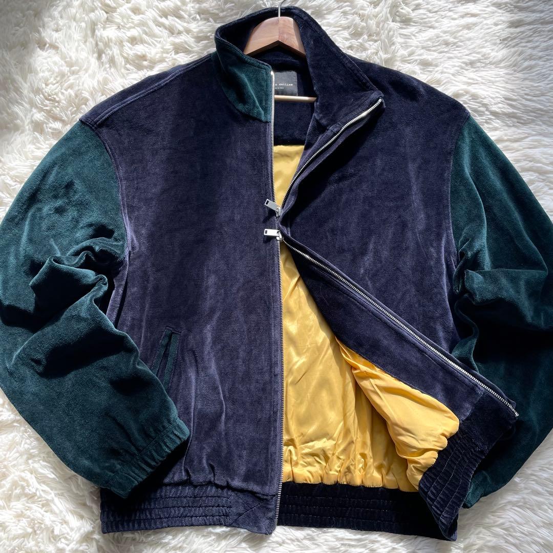 極美品✨ロベルトコリーナ　ベロアブルゾン　Wジップ　紺緑バイカラー　48