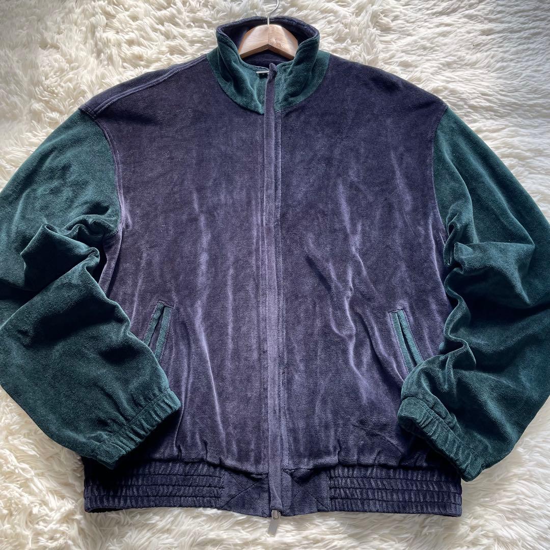 極美品✨ロベルトコリーナ　ベロアブルゾン　Wジップ　紺緑バイカラー　48