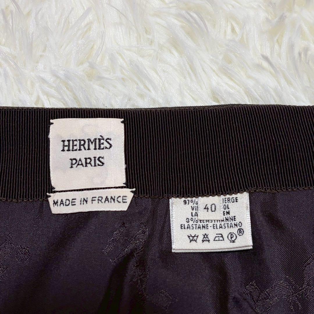 美品 エルメス ゴルチエ期 フレアスカート シルク裏地 ブラウン L相当 40