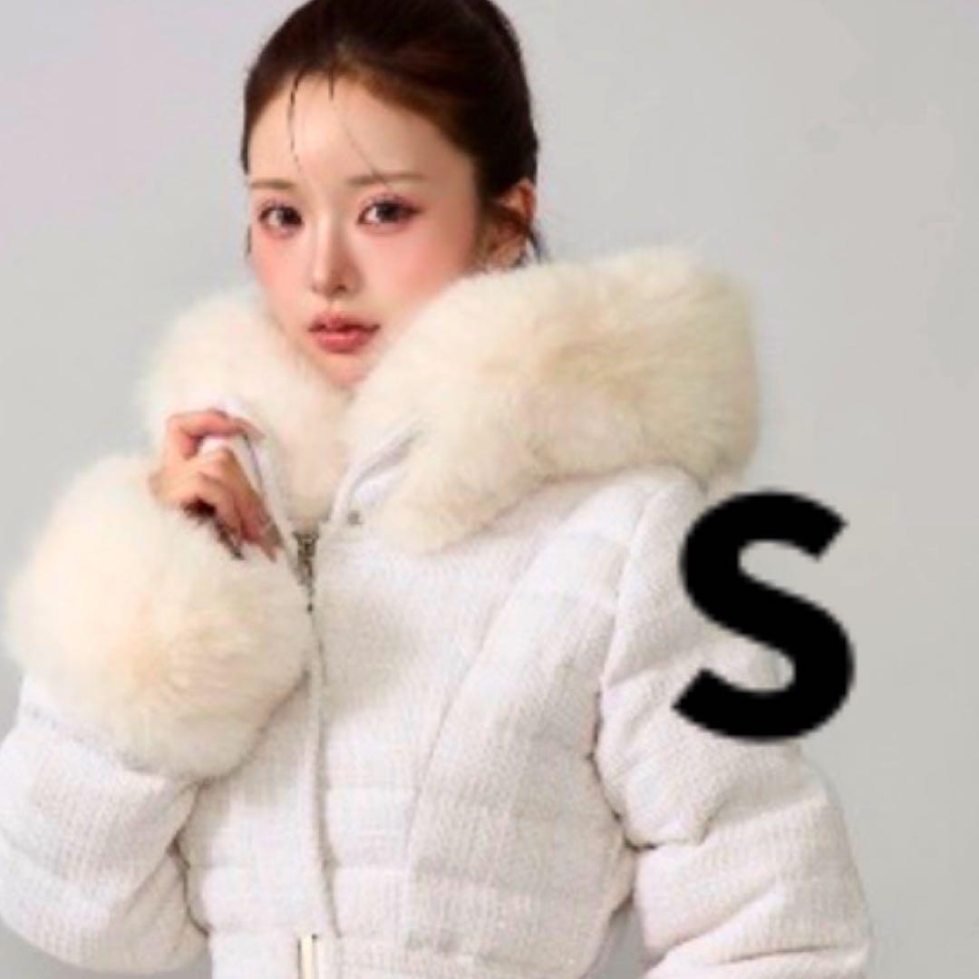 ダウンジャケット S ダーリッチ　レディミディツイードダウンコート　未開封