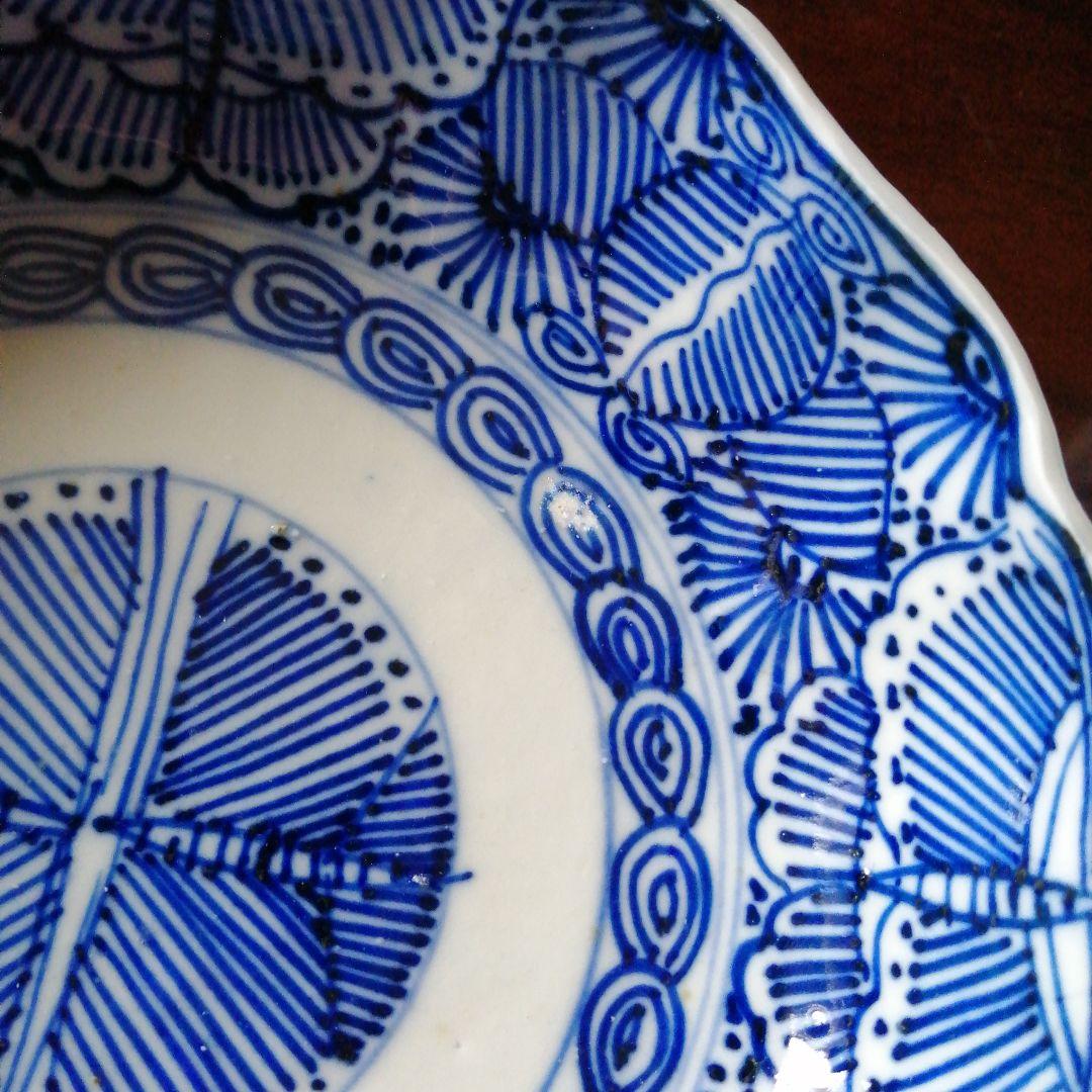 古伊万里　染付線描膾皿　10客　15cm　江戸後期～明治初期
