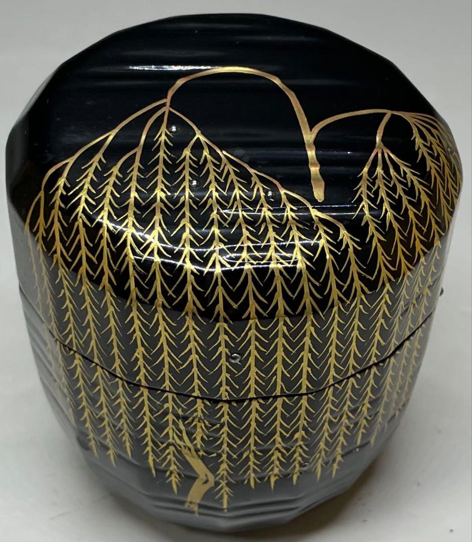 吉田一峰　認得斎好写　折撓柳蒔絵棗　四方桟共箱 　栞　T74