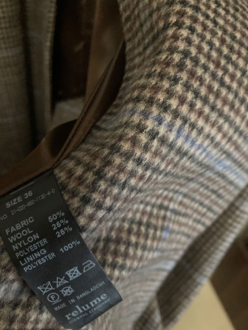 ジャーナルスタンダードレリューム　ウールビーバーステンカラーチェックコート　36