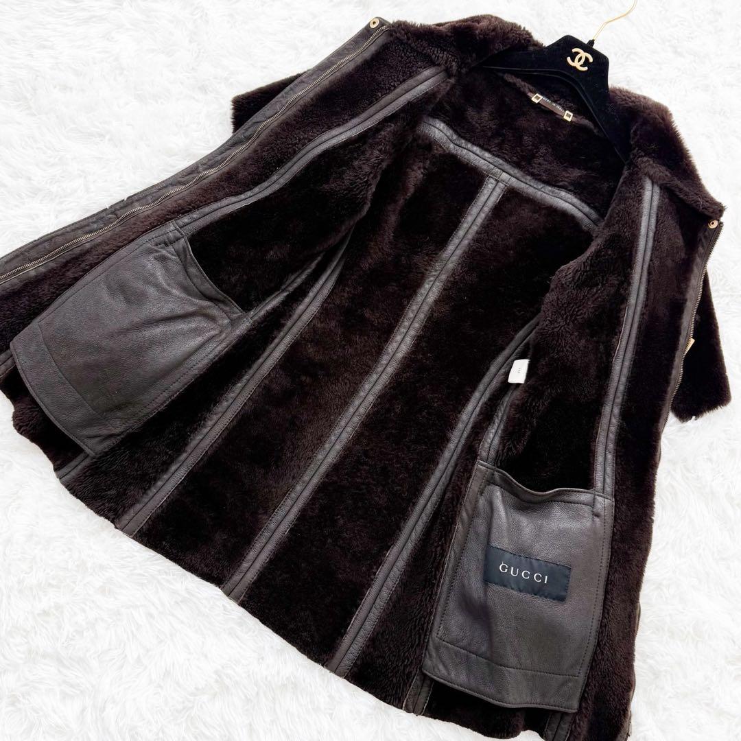 希少 GUCCI トムフォード期 ムートンコート 羊革100% ブラウン 38