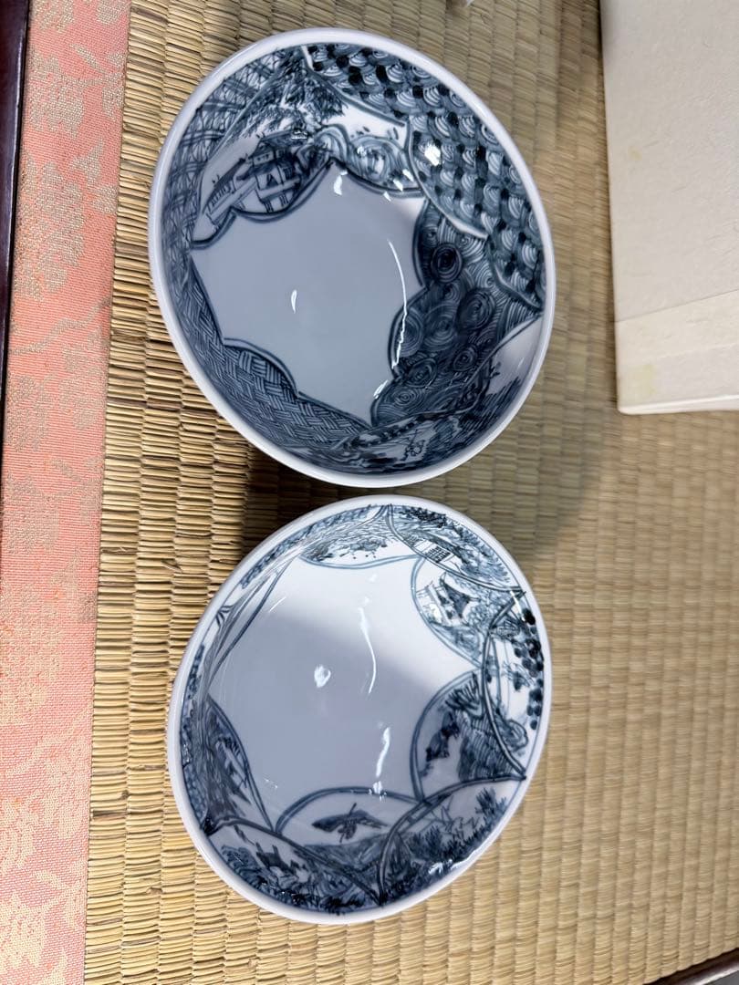陶器　京焼　清水焼　六齋窯　村田幸之介　小鉢　2個 山水画　七宝紋　新品未使用品