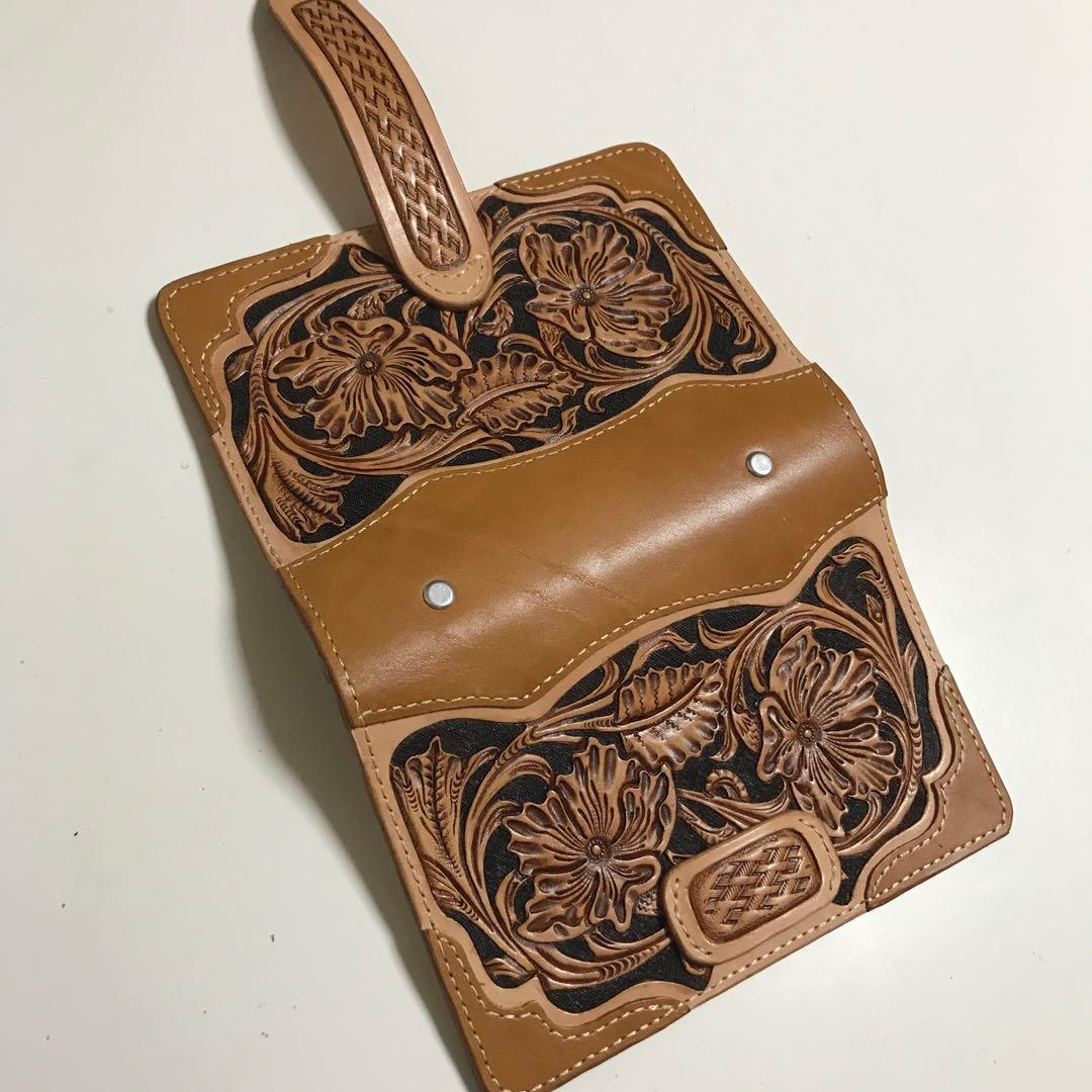 牛ヌメ革カービング　バイブルサイズシステム手帳
