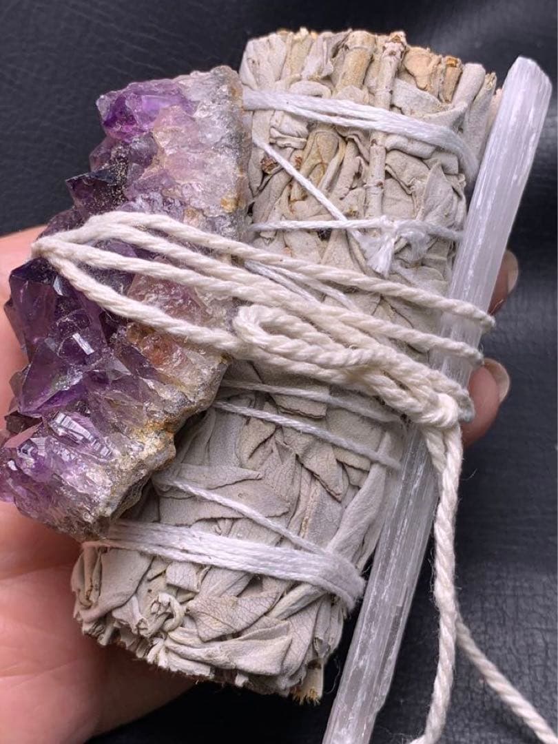 071111 ホワイトセージ＋アメジスト原石＋セレナイト原石