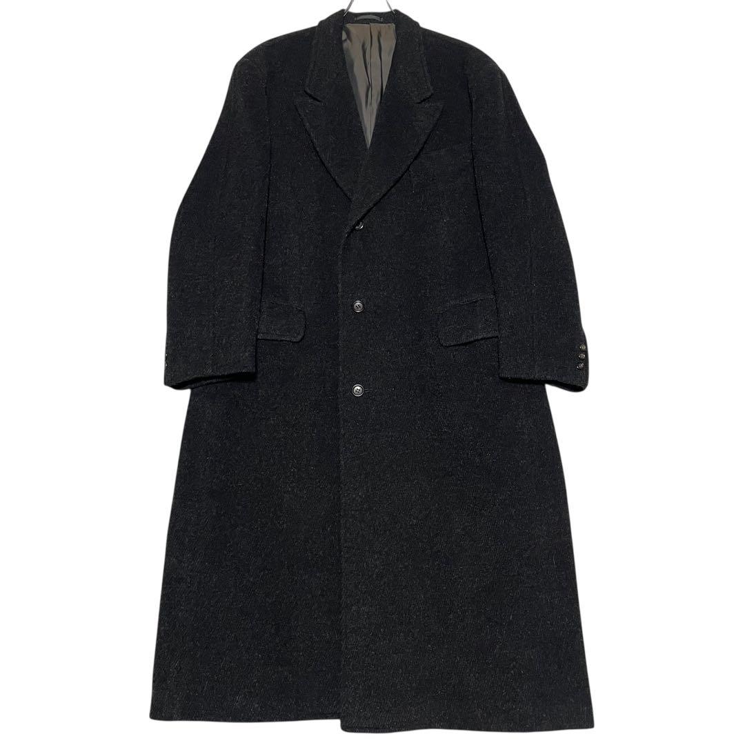 モヘヤ30%【vintage】マキシ丈チェスターコート チャコールグレー XL
