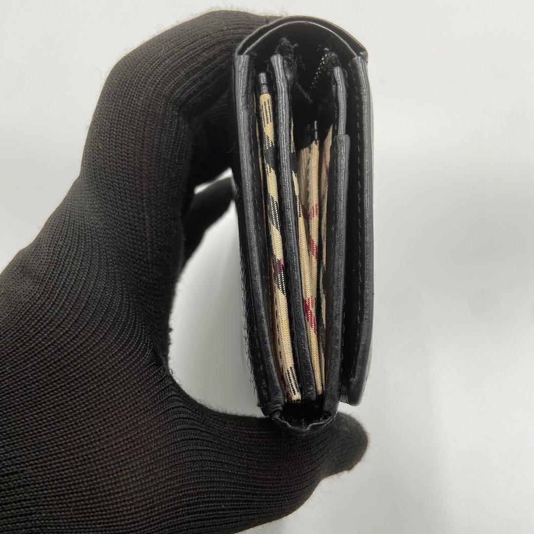 BURBERRY バーバリー　折り財布　ロゴ刻印　ノバチェック　レザー　ブラック