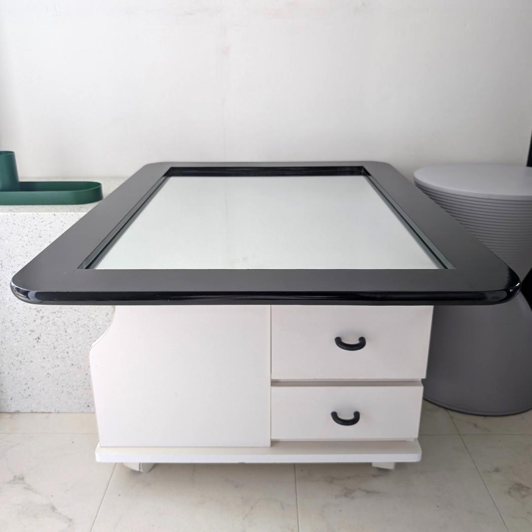 角丸フレーム ブラック ウォールミラー 立て掛け鏡 ビンテージ スペースエイジ