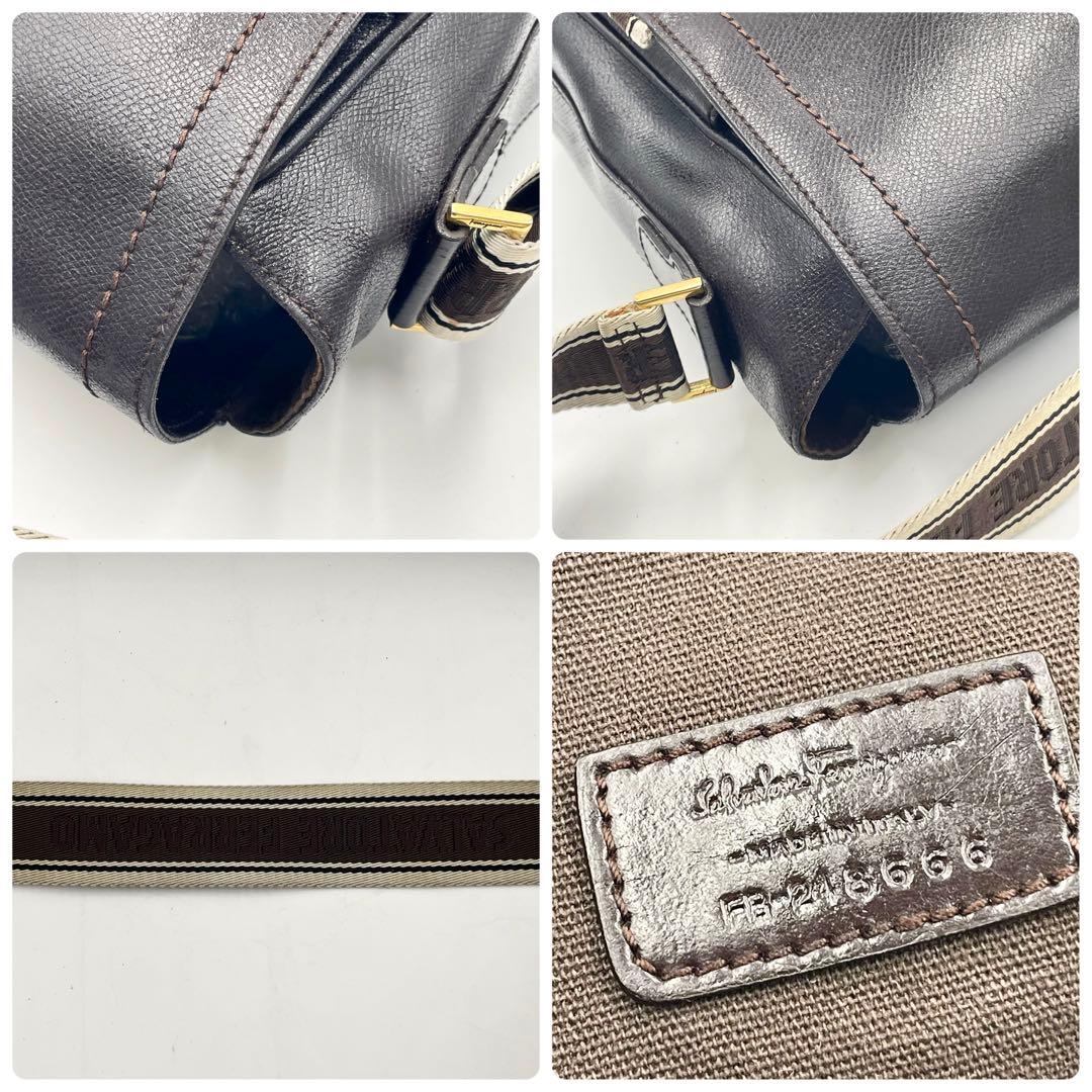 フェラガモ メッセンジャーバッグ レザー ダークブラウン ビジネス メンズ