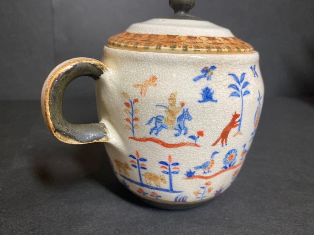 升たか 色絵百鹿紋 ポット小 ペルシャ柄小皿付