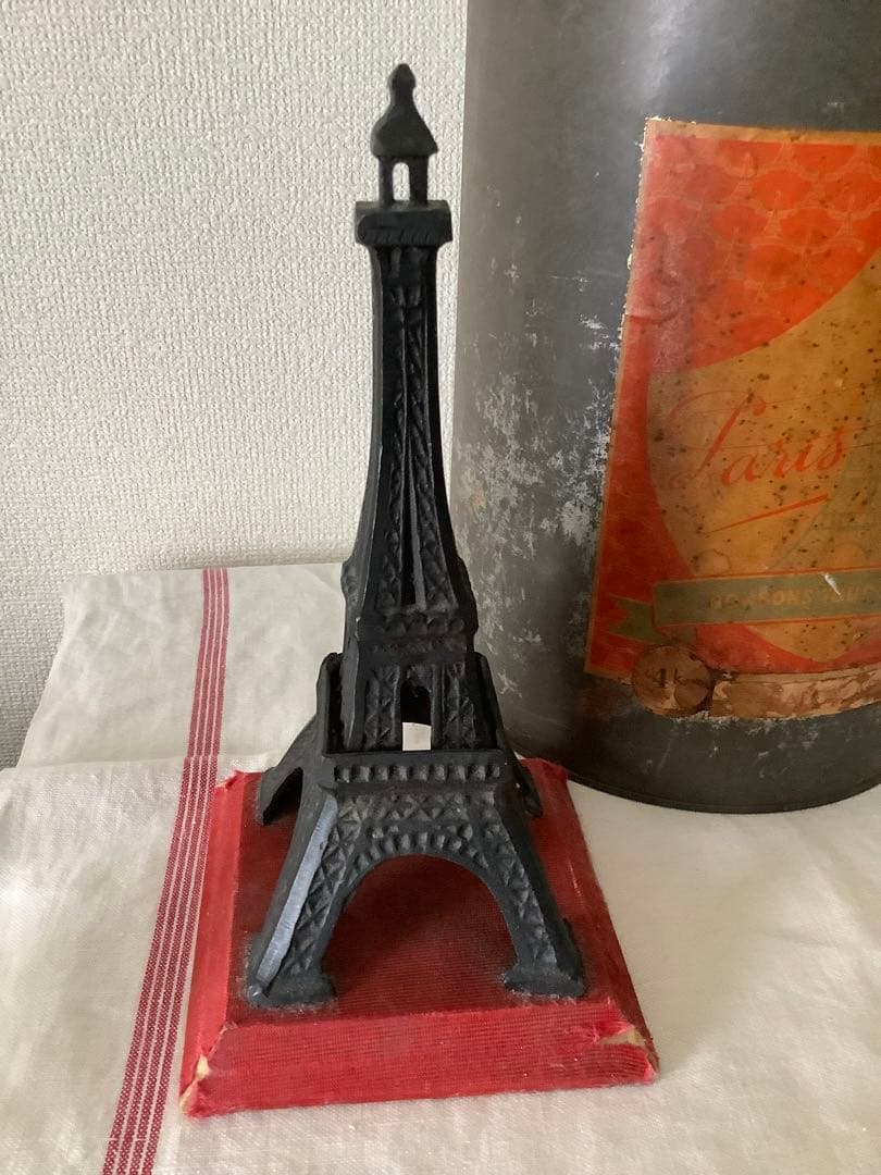 アンティーク　エッフェル塔　3点セット　ティン缶　アイアン　ガラス　パリ