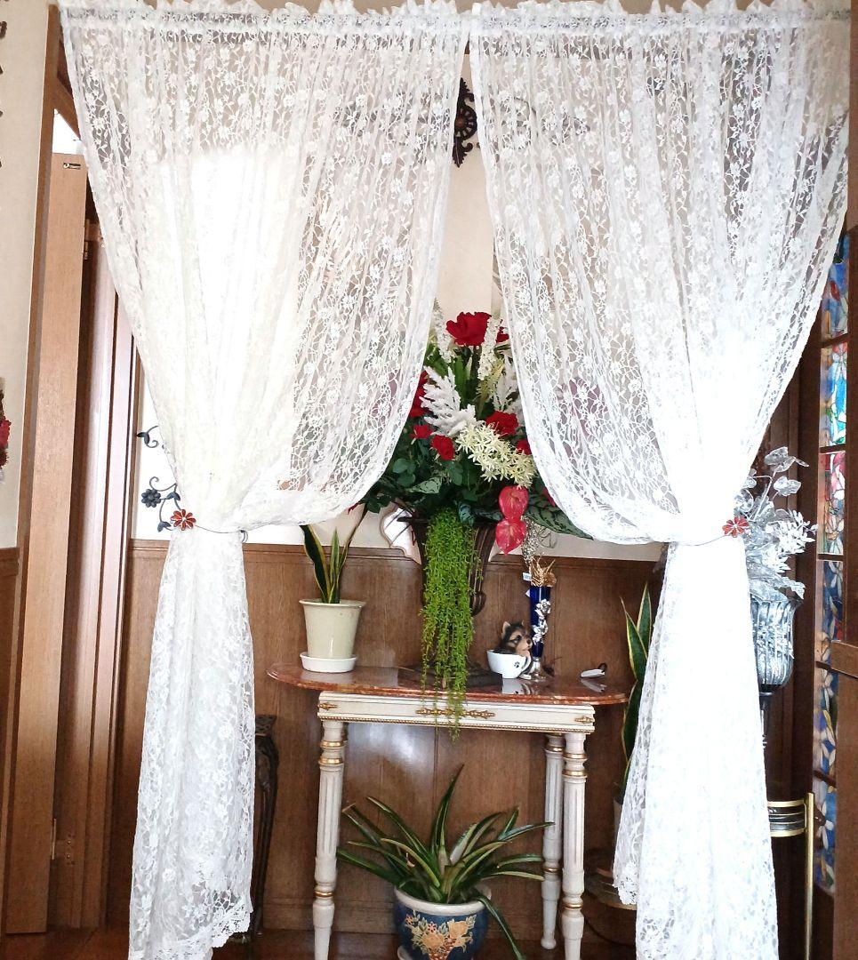 カフェカーテン【高橋様オーダー品　ミニ薔薇チュールレース】ハンドメイド